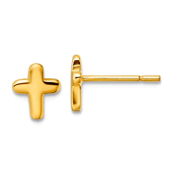 925 Sterling Silver Gold-tone Polished Religious Faith Cross Post Earrings 7.6x6.4mm Wide Stud Earring for Women