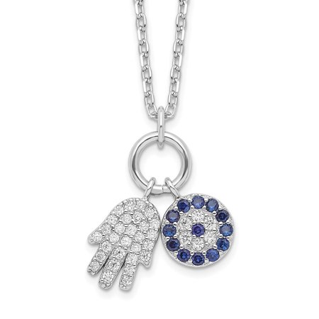 Diamond2Deal 925 Sterling Silver Rhod-plated CZ Eye and Hamsa Charm Necklace for Women 17"