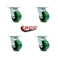 thumbnail image 2 of 4 Inch Green Poly on Cast Iron Wheel Swivel Caster Set with Roller Bearings SCC, 2 of 2