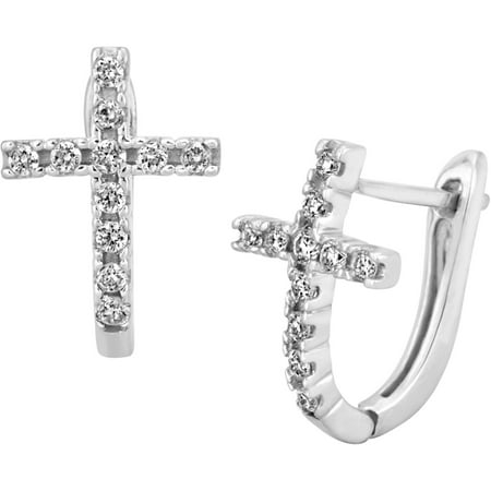 1/3 Carat T.W. Diamond Silver Cross Earrings with IJ I2-I3 Diamonds