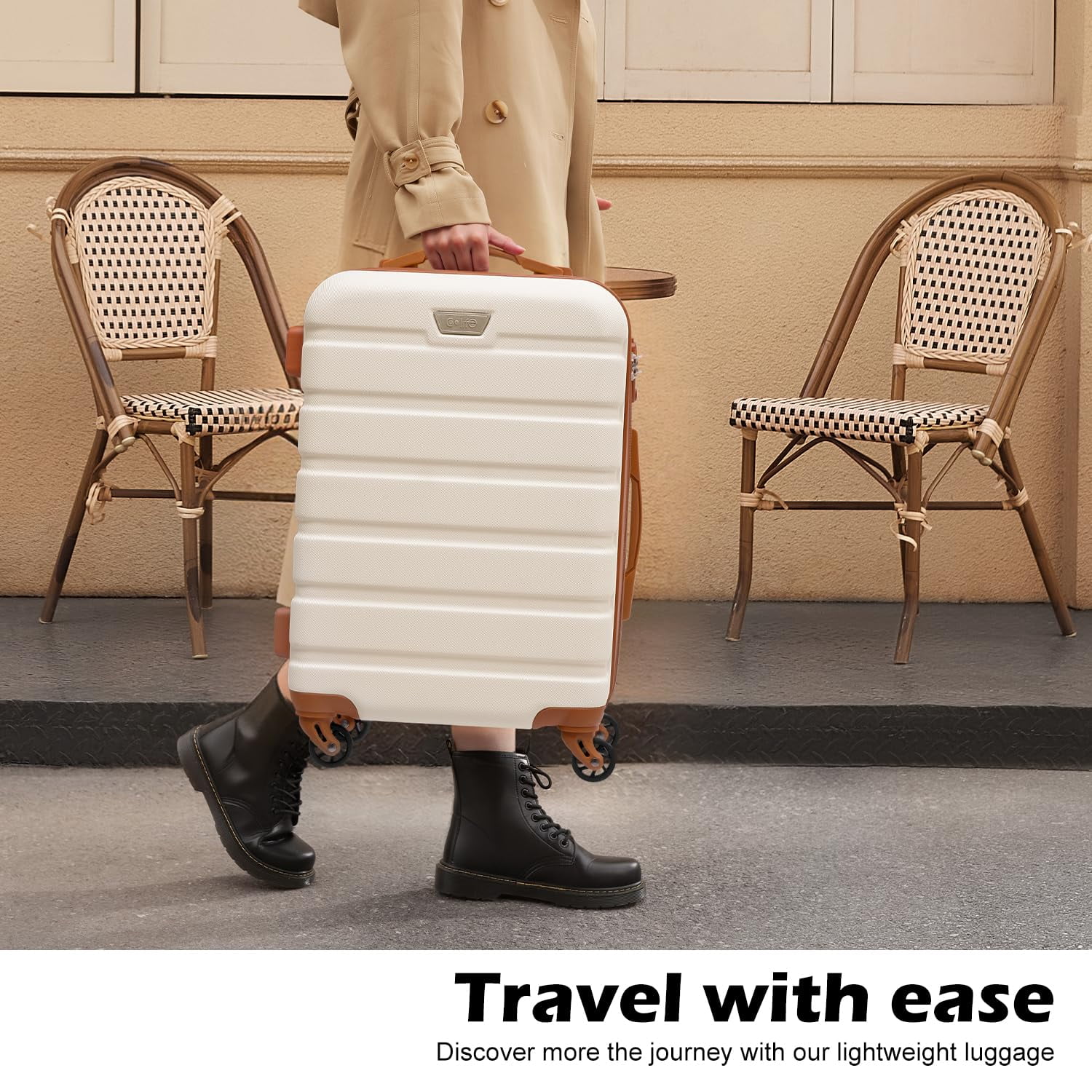 Coolife Luggage 3 Piece Set Suitcase Spinner Hardshell Lightweight TSA Lock (apricot white,20/24/28)