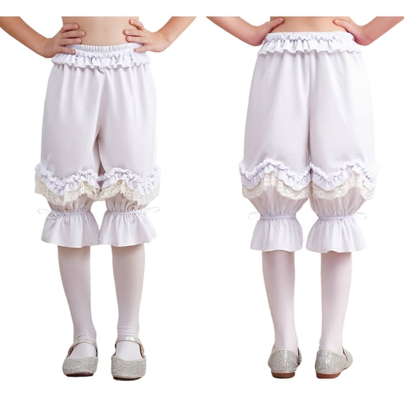 Aislor Girls Victorian Loose Pantaloons Medieval Solid Color Trousers Ruffled Lace Bloomers Beige 12