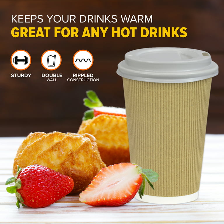 [50 Pack] Disposable Coffee Cups with Lids - 16 oz White Double Wall  Insulated Coffee Cups with Whit…See more [50 Pack] Disposable Coffee Cups  with