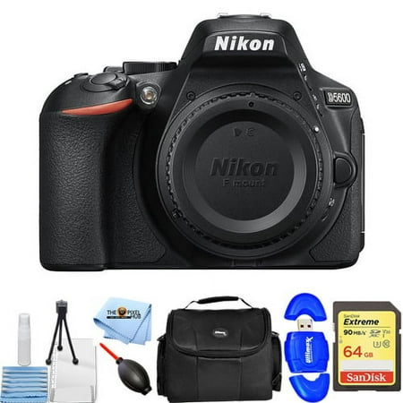 Nikon D5600 DSLR Camera With Vari-Angle Touchscreen (Body) - Essential Bundle Includes: Sandisk Extreme 32GB SD, Memory Card Reader, Gadget Bag, Blower. Microfiber Cloth and Cleaning Kit