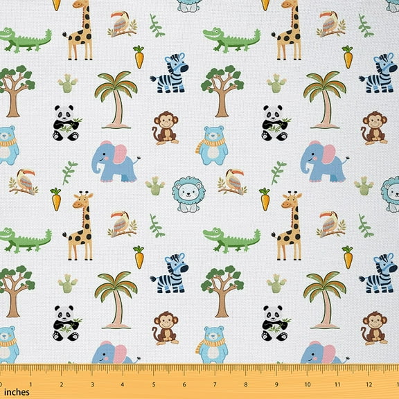 Castle Fairy Lion Zebra Panda Fabric by the Yard 1 Yard,Cartoon Animal Home Decor Fabric by the Yard,Palm Tree Room Decor Fabric by the Yard,Breathable Wildlife Home Decor