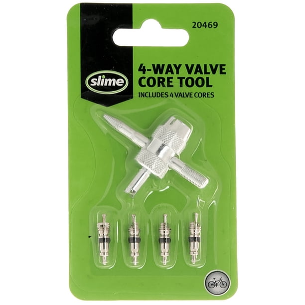 Slime 4way Valve Core Tool & 4 Replacement Valve Cores 20469