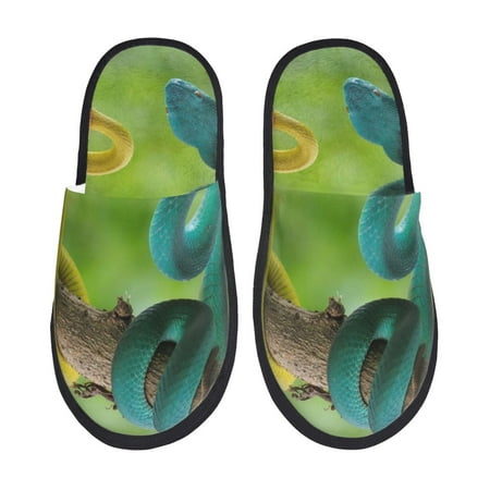 Balery Blue Viper And Yellow Viper Snake Slient Indoor Furry Fleece Comfort House Shoes Soft Non-Slip Home Shoes Cotton slippers House Slippers-- Large