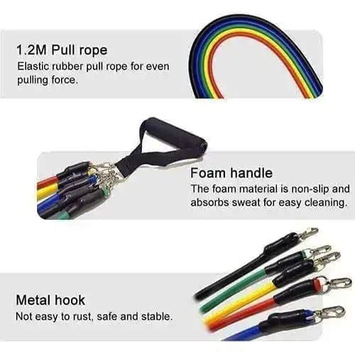 iKonbi Resistance Bands Set (11pcs) Exercise Bands with Door Anchor Handles Waterproof Carry Bag Legs Ankle Straps for Resistance Training Physical Therapy Home Workouts (Multicolor)