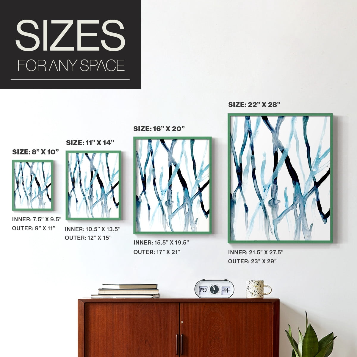 Runnel II Framed Print in Green Solid Wood Framed Print No Nail Hanging