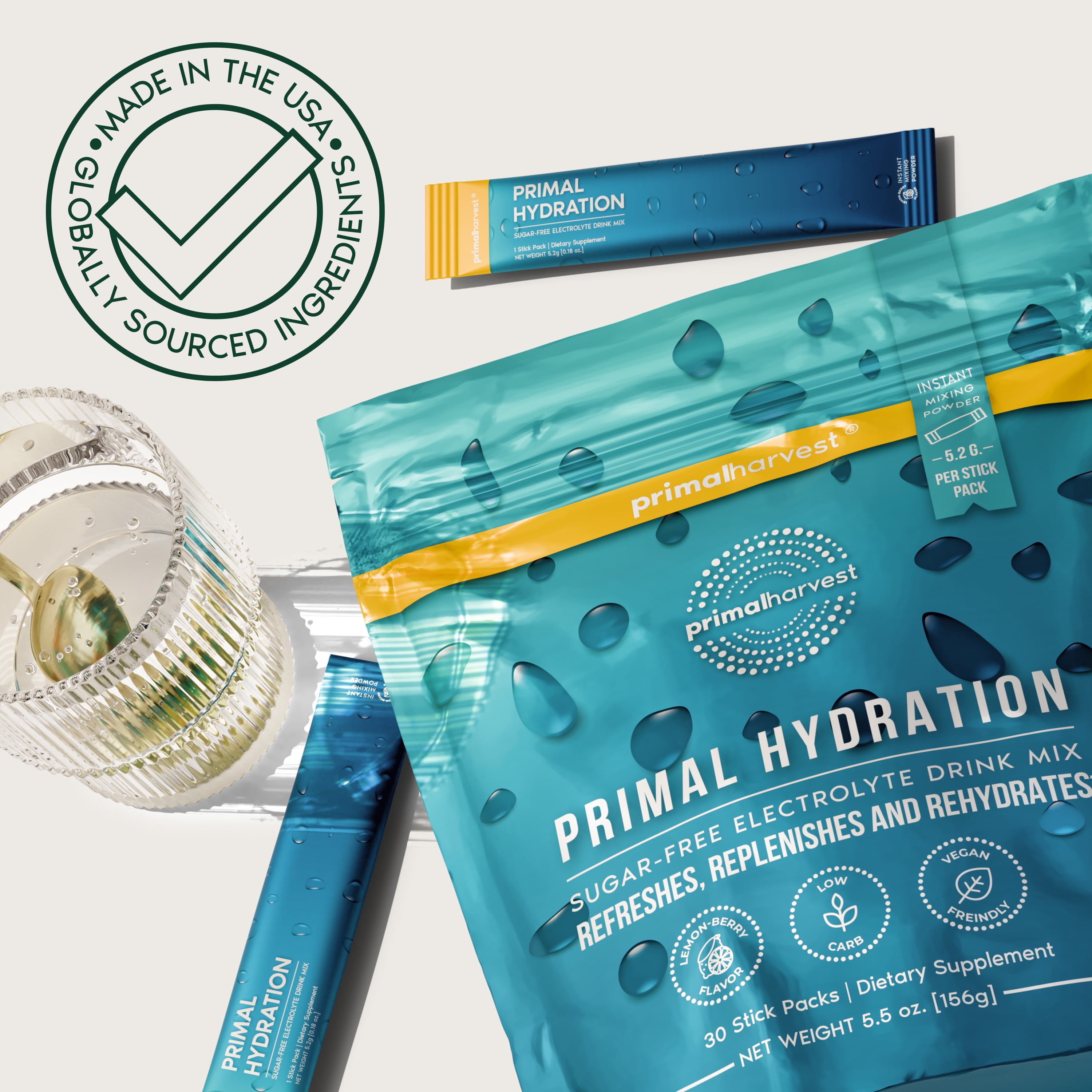 Primal Harvest Hydration Drink Packets, 1 Pack: Zero Sugar Lemon Berry Flavor