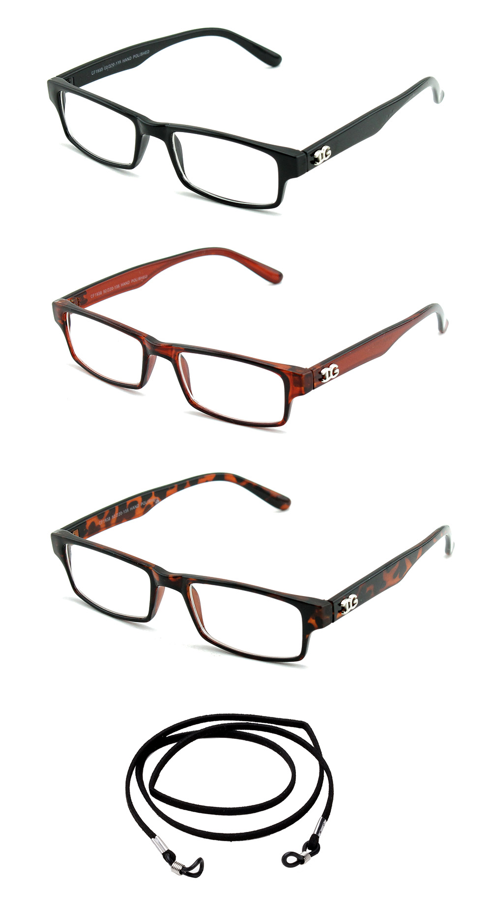3 Pack Newbee Fashion "IG" Unique Simple Reading Glasses with Lanyard