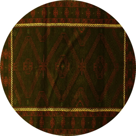 Ahgly Company Machine Washable Indoor Round Persian Yellow Traditional Area Rugs, 4' Round