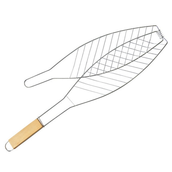 1 Pcs Fish Grill Basket, Portable Stainless Steel BBQ Tools, Single Fish Barbecue Clip With Wooden Handle for Meat,Steak, Shrimp, Vegetables, Chops