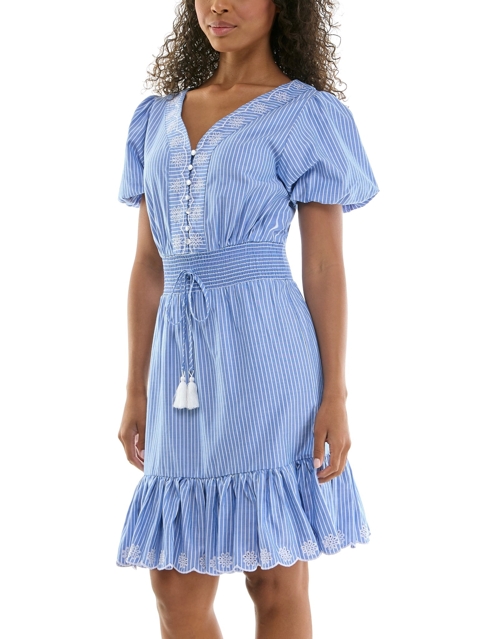 Split Neck Embroidered Poplin Dress