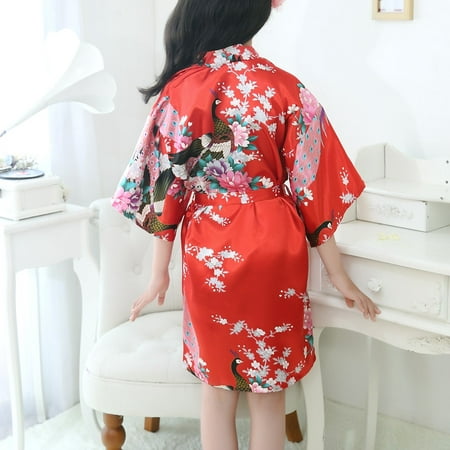 

Juebong Jackets for Baby Clearance Toddler Baby Kid Girls Floral Silk Satin Kimono Robes Bathrobe Sleepwear Clothes