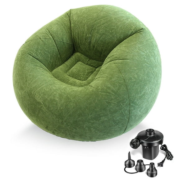 Inflatable Beanless Bean Bag Chair Lounge Sofa with Pump - Military Green