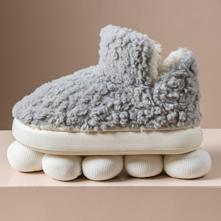 

ZHaobin New Women Faux Fur Snow Boots Soft Sole Men Indoor Platform Shoes Couples Winter Warm House Plush Slippers Fluffy Footwear (F-grey 36-37)
