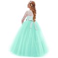 thumbnail image 3 of Robe Longue en Dentelle Florale Vintage pour Filles Manches 3/4 Robe de Soirée de Mariage Robe de Danse Formelle, 3 of 5