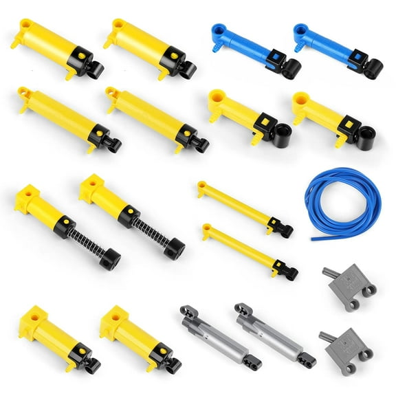 Pneumatic Kits with 10 Types of Pneumatic Cylinders, MOC Air Pump Piston Pressure Rods, 19-Piece Pneumatic Accessory Set Suitable for Crane Trucks/Truck Building Block Models