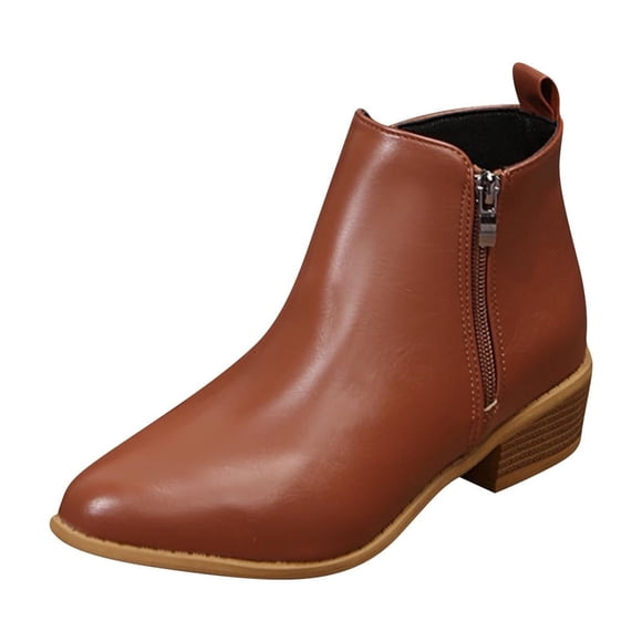 Boots for Women with Heel Pointed Side Zipper Low Heel Ankle Boots