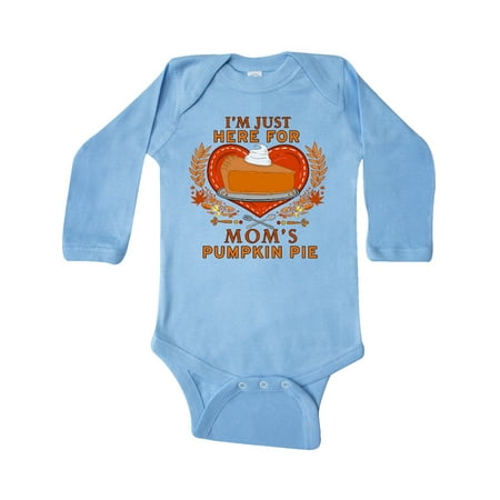 

Inktastic I m Just Here for Mom s Pumpkin Pie with Heart and Leaves Gift Baby Boy or Baby Girl Long Sleeve Bodysuit