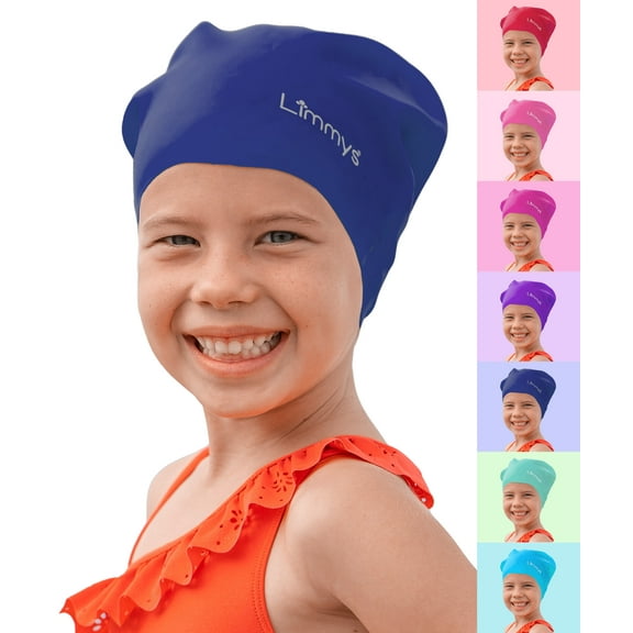 Limmys Kids Swim Cap for Long Hair, 100% Silicone Swimming Cap, Soft Stretchy Chlorine-Resistant & Latex-Free Pool Cap, One Size, Ages 3 to 14