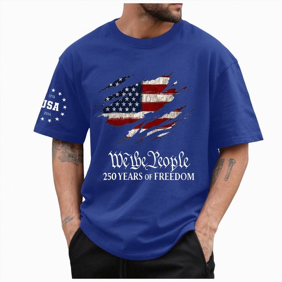mgoYE 250 Anniversary USA Shirt Mens Patriotic America Independence Day Patriot Tops T-Shirts for Men(Blue,2XL)