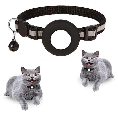 Airtag cat Holder,Reflective Kitten Collar with Apple Airtag Cat Collar Holder,Adjustable 8-13In,Bell for Girl Boy Cats, 0.4 Inches in Width and Lightweight(Black)