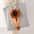 thumbnail image 4 of Cute Cartoon Animal Peek‑A‑Boo Cat Carrier Tote Bag, Head‑Out Canvas Polyester Pet Shoulder Tote, Portable Hands‑Free Travel Carriers for Small Cats & Puppie, #Gray Lion, 4 of 5