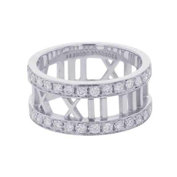 Pre-Owned Tiffany Atlas ring with diamonds, 18K white gold, size approximately 1. & Co. ring,...