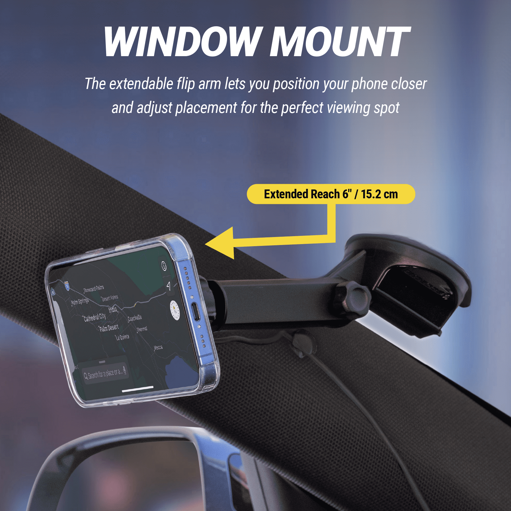 Scosche MPQTRWDA Qi2 MagSafe 25W Fast Wireless Charge Magnetic Window/Dash Mount w/ Adjustable Arm