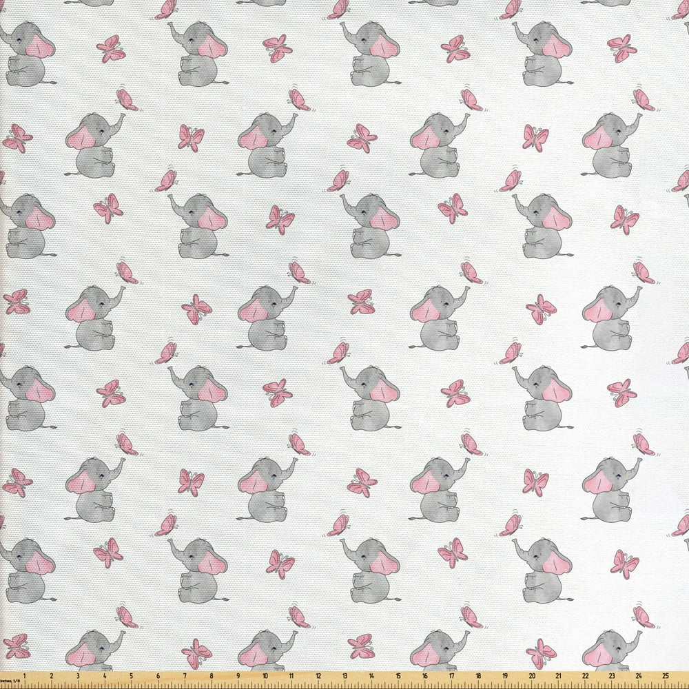Elephant Nursery Fabric by The Yard, Baby Elephants Playing with