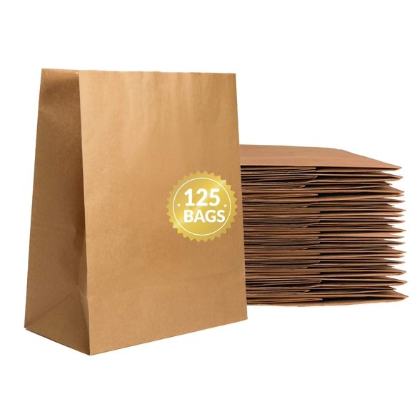 Reli. Paper Grocery Bags (125 Pcs Bulk) (12x7x17) 70 Lbs Basis, Extra Heavy Duty | Brown Paper Bag, Large Paper Grocery Bags/Kraft Paper Sacks -Takeout Bags/Restaurant, Retail, Shopping Ba