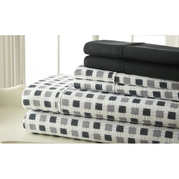 Spirit Linen Home Est. 1988 Traditional Microfiber Sheet Set - Twin, Black Grey Squares