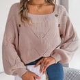 thumbnail image 5 of PuLe Sweaters for Women Women Square Neck Knitted Long Sleeves Sweaters Lantern Sleeve Buttons Solid Color Crochet Loose Pullover Tops, 5 of 8