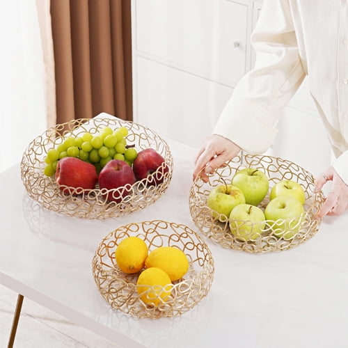 Buruis Large Fruit Bowl, Modern Fruit Container Holder, Hexagon Metal Food  Vegetables Basket, Flat Candy Dish for Kitchen Countertop Dining Table