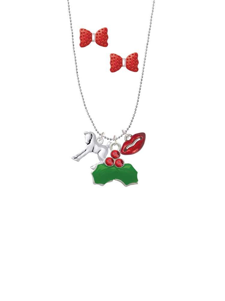 Delight Jewelry Silvertone Equestrian Horse Christmas Kiss Charm Necklace and Stud Earrings