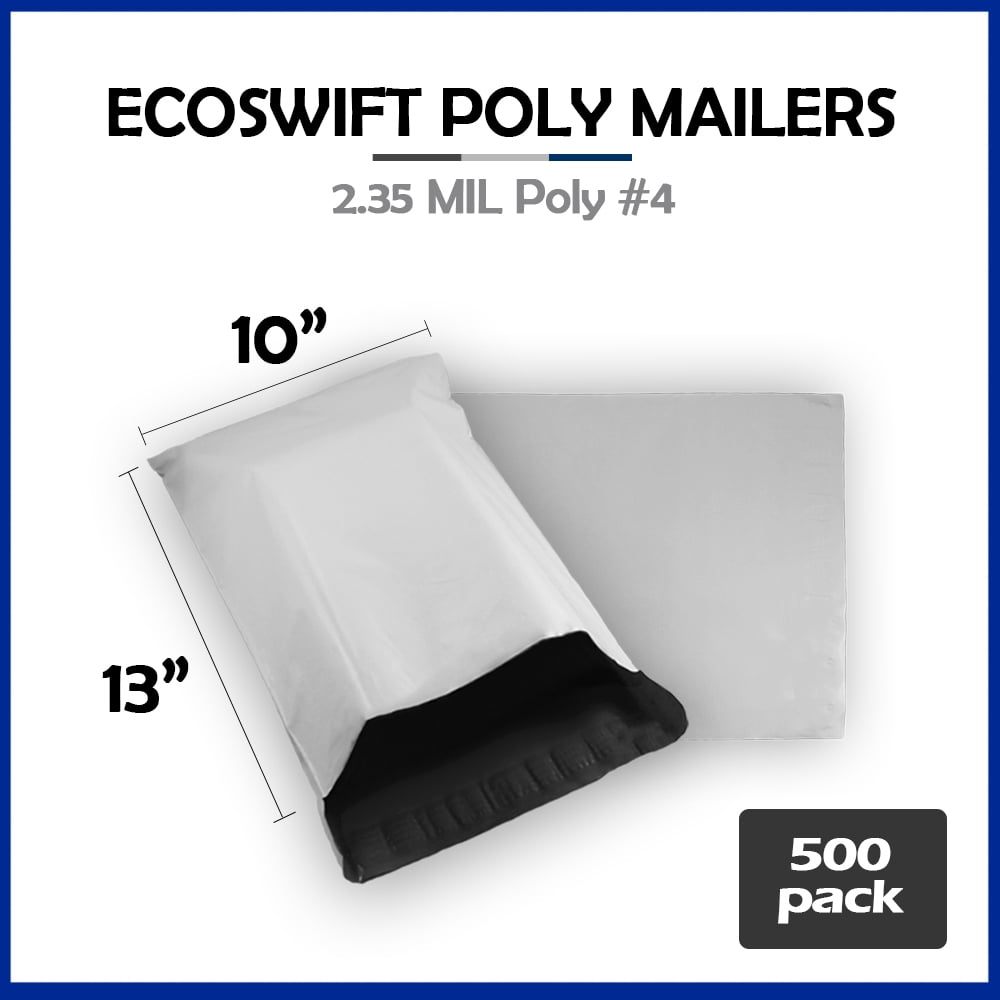 500 EcoSwift 10 x 12 White Poly Mailers Size #4s Self Sealing Envelopes Plastic Shipping Mailing Bags 10x12