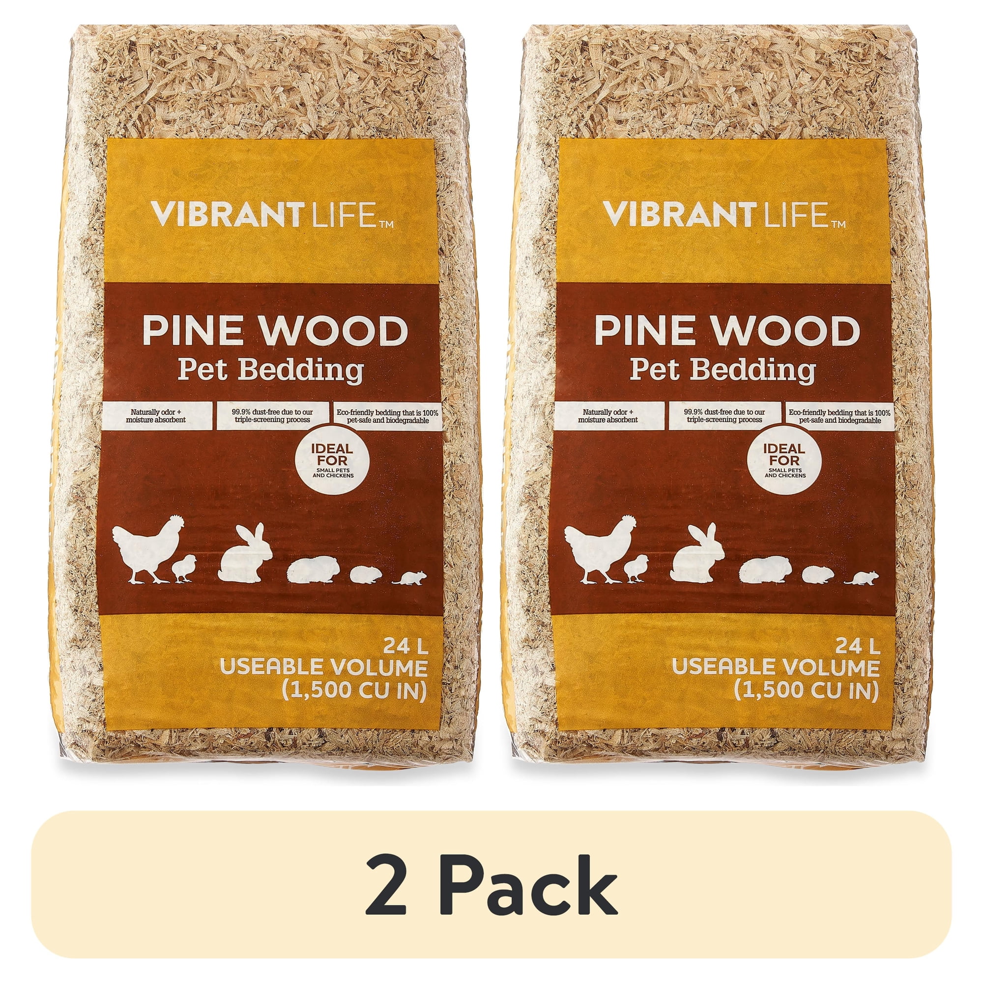 (2 pack) Vibrant Life Pine Wood Pet Bedding for Small Pets & Chickens, 24 L Bag