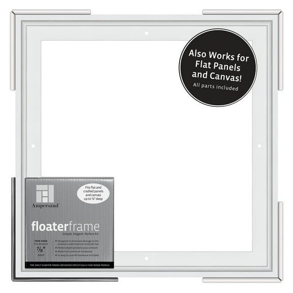 Ampersand Art Floaterframes Thin Edge (1/4" Face) 1-1/4" Frame Profile for 7/8" Deep Artwork 12" x 12" White
