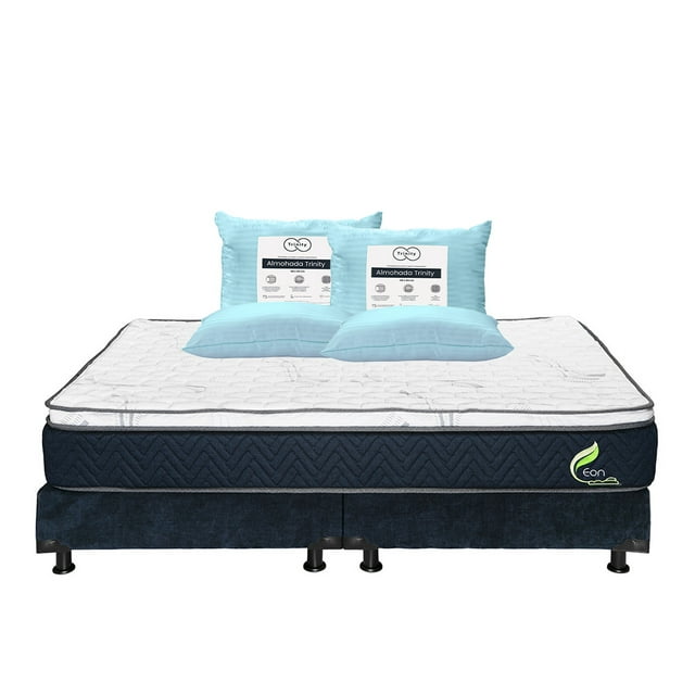 Colchón King Size Restonic Eon + Box + 2 Almohadas Trinity