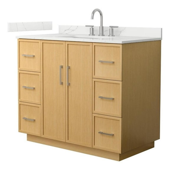 Elan TK 42" Light Oak Single Vanity Giotto Quartz Top (3-Hole) & Nickel Trim