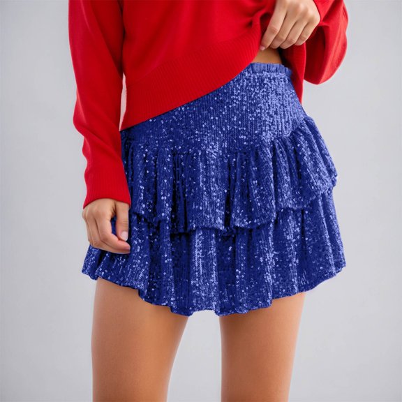 Women Dress Blue Sequin Skirt Women Sparkle Skort Glitter Skirts For Holiday Sequin Skirt