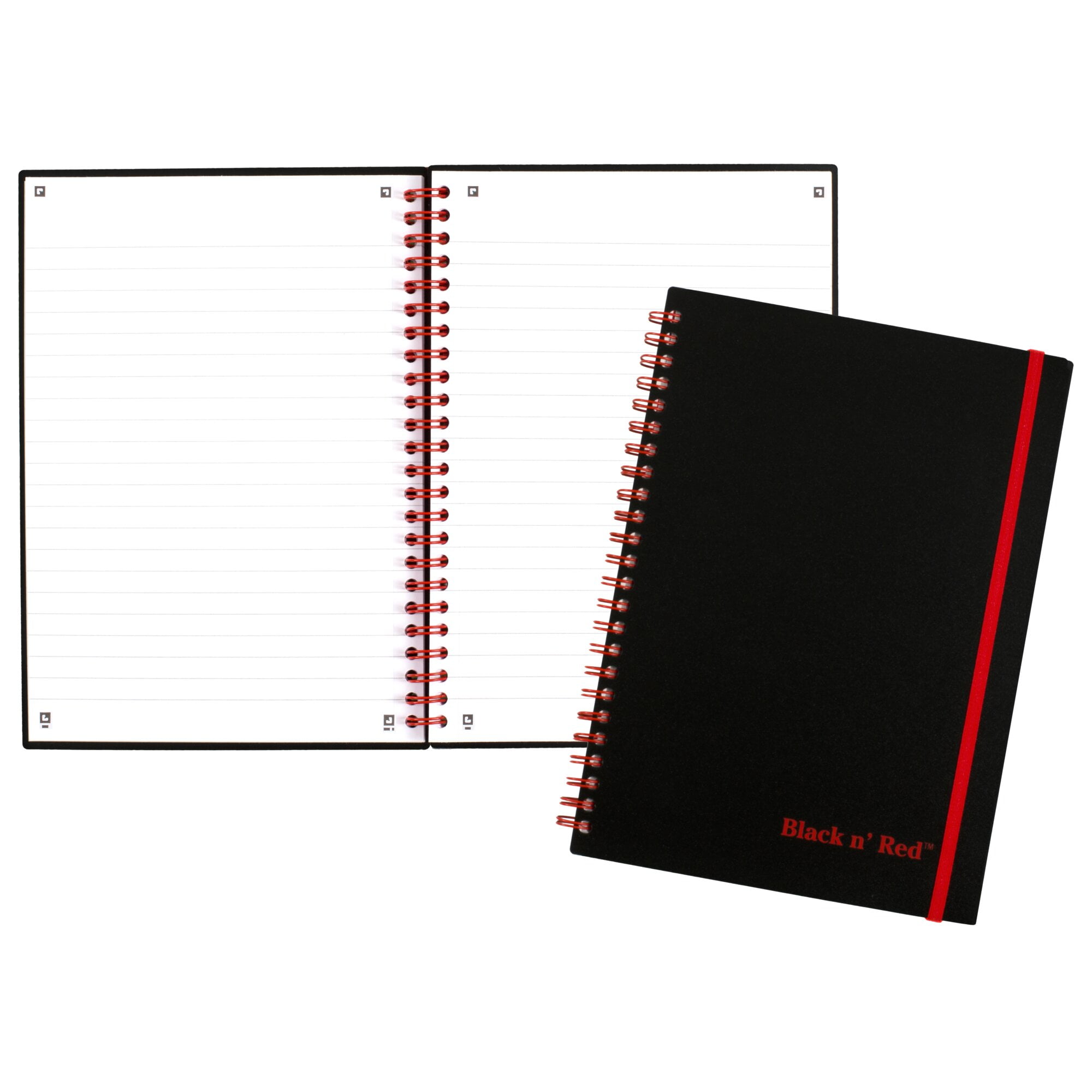 Black n' Red Softcover Business Notebook, Twin Wire, 70 Sheets, 8.25" x 5.78", Black