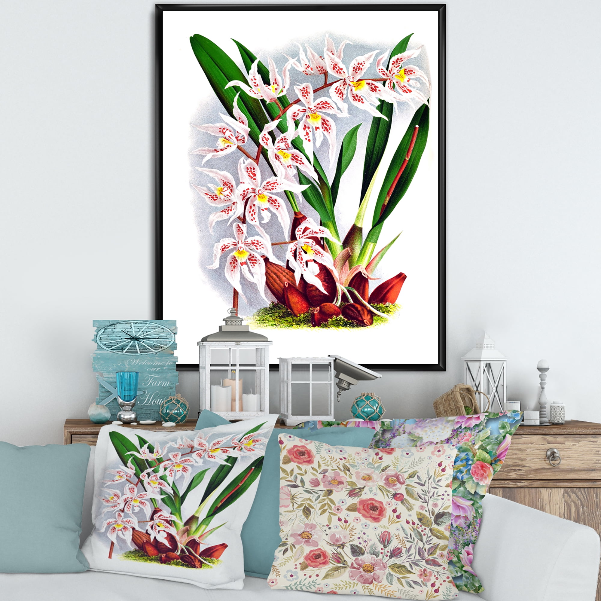 Designart 'White Vintage Orchid Flower II' Traditional Framed Canvas Wall Art Print