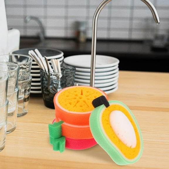 MERRYHAPY 12-Pack Assorted Colorful Fruit-Shaped Kitchen Sponges for Dishwashing, Non-Scratch, Stain Removal Cleaning Pads