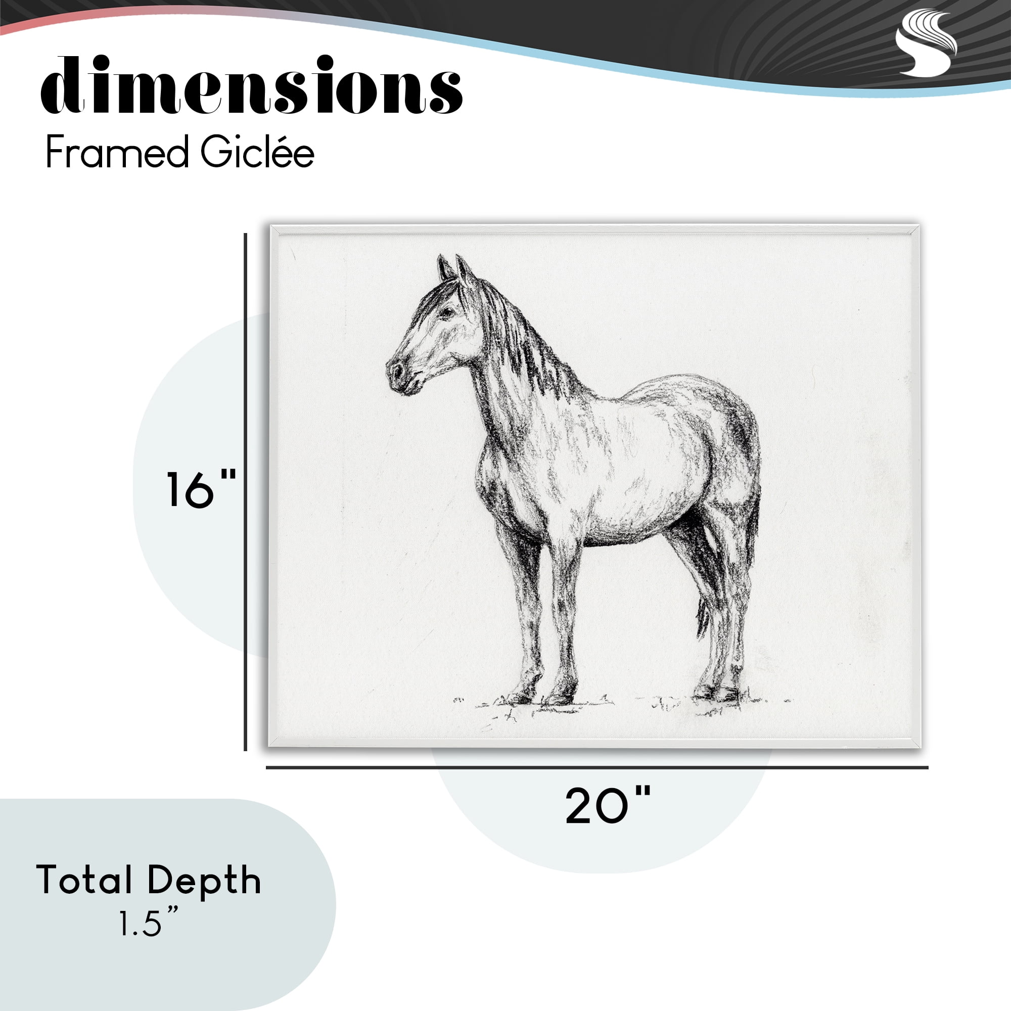 Stupell Industries Horse In Charcoal White Framed Giclee Art, design by Leah Noel Art