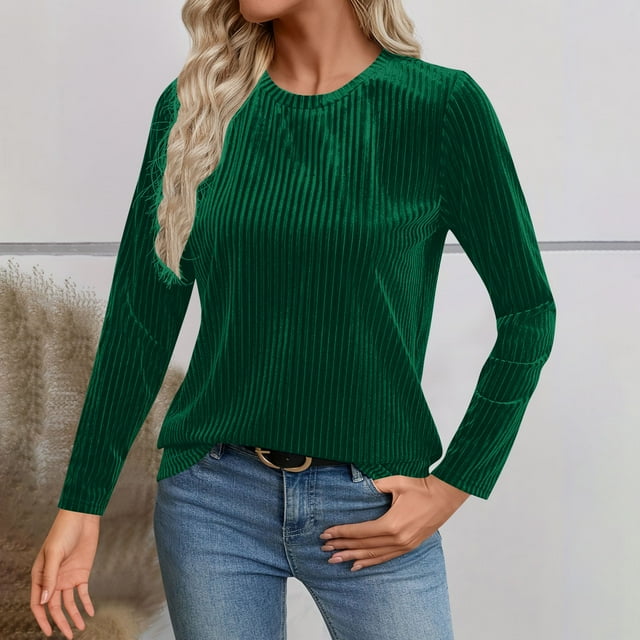 Ounisa Long Sleeve Shirts for Women Casual Fashion Loose Fit Womens Tops Crewneck Basic Pullover Tunics