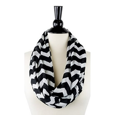 Scarf With Pockets - Women's Chevron Patterned Infinity Scarf with Zipper Pocket