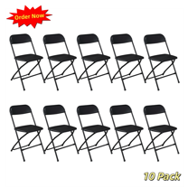 Tcbosik 10 Pack Foldable Plastic Chairs, 350 lbs Capacity Seat for Indoor & Outdoor, Wedding Party Picnic Kitchen Dining, Black